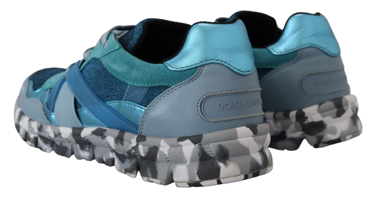 Sneakers basse sportive in pelle blu grigio