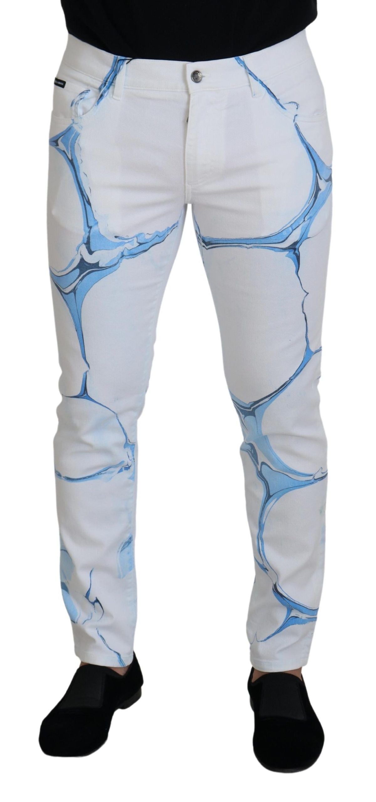 Pantaloni skinny fit elasticizzati in jeans di cotone denim blu bianco