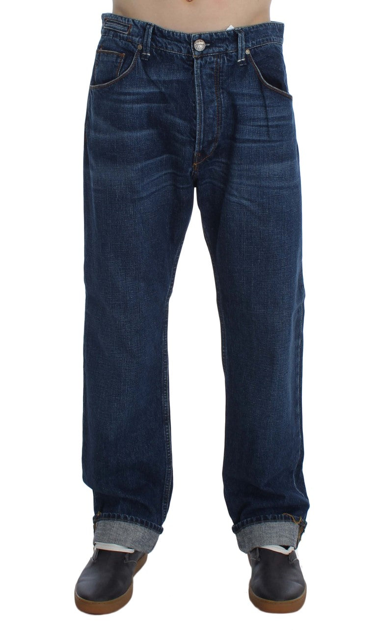 Blau gewaschene Baggy-Jeans aus Baumwolle mit lockerer Passform