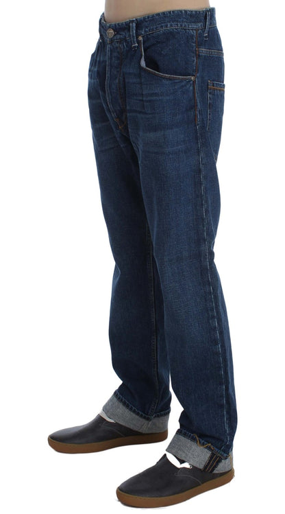 Blau gewaschene Baggy-Jeans aus Baumwolle mit lockerer Passform