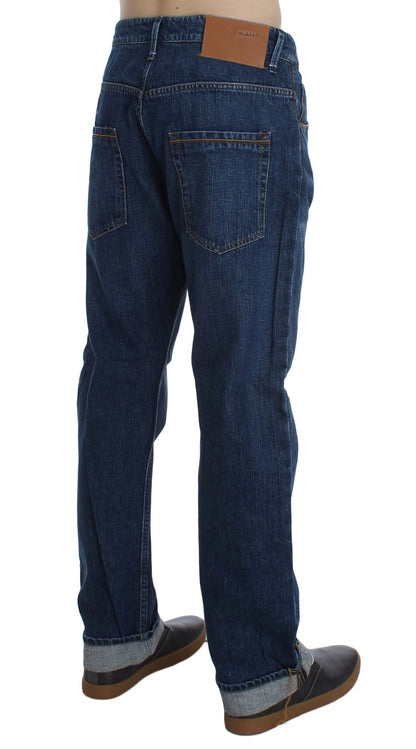 Blau gewaschene Baggy-Jeans aus Baumwolle mit lockerer Passform