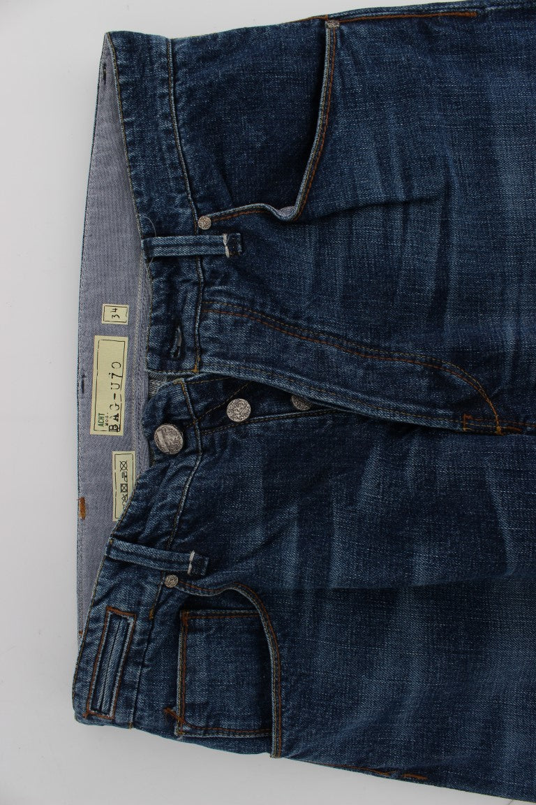 Blau gewaschene Baggy-Jeans aus Baumwolle mit lockerer Passform