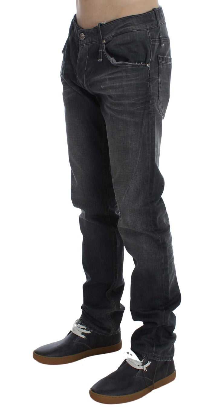 Graue Regular-Low-Fit-Jeans aus Baumwolle