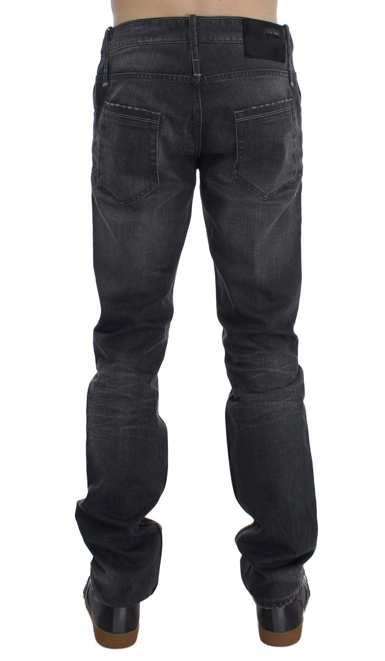 Graue Regular-Low-Fit-Jeans aus Baumwolle