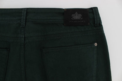 Jeans dal taglio dritto in denim di cotone verde elasticizzato