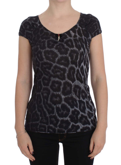 Top in camicetta con t-shirt modale leopardata grigia