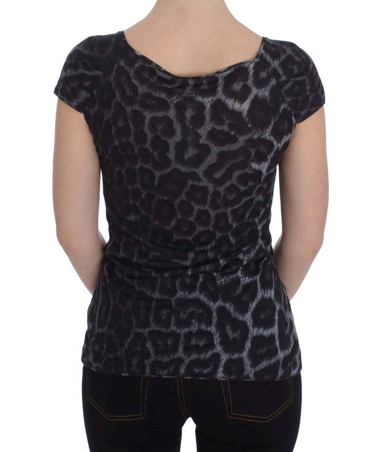 Top in camicetta con t-shirt modale leopardata grigia