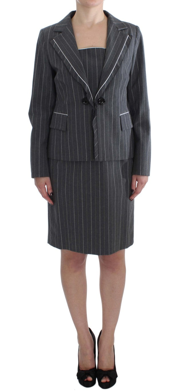 Ensemble robe fourreau et blazer gris extensible