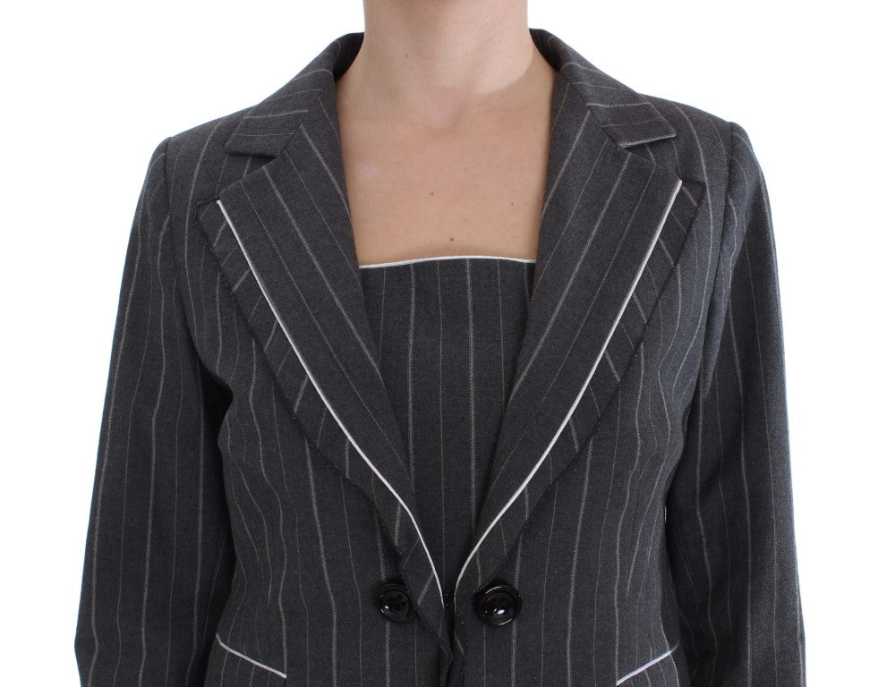 Ensemble robe fourreau et blazer gris extensible