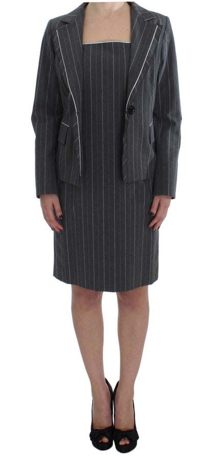 Ensemble robe fourreau et blazer gris extensible