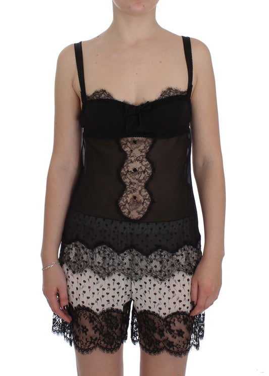 Top lingerie in pizzo floreale di seta nera