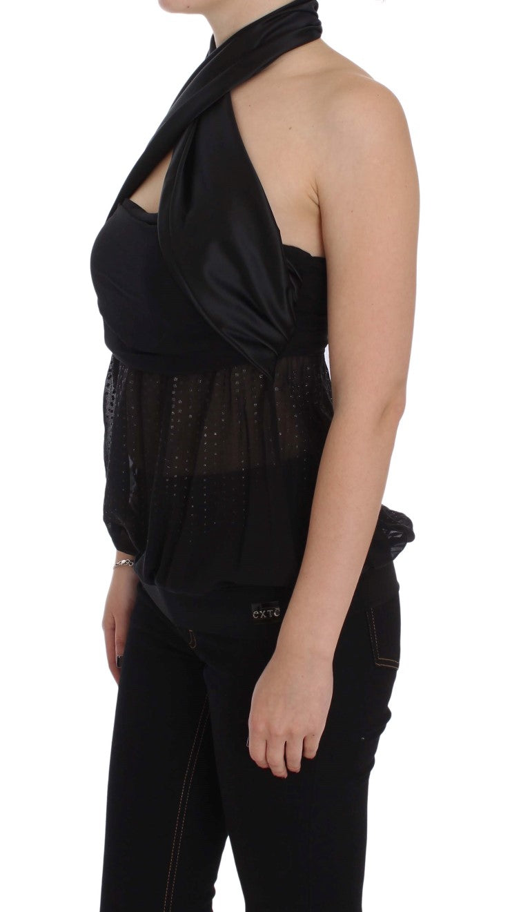 Elegant Black Evening Wrap Top Blouse