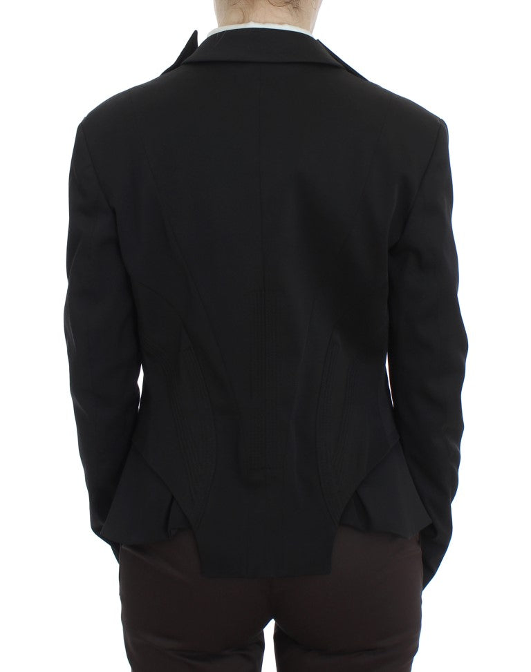 Veste blazer noire stretch à simple boutonnage