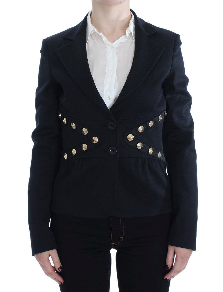 Veste blazer noire en coton stretch clouté doré