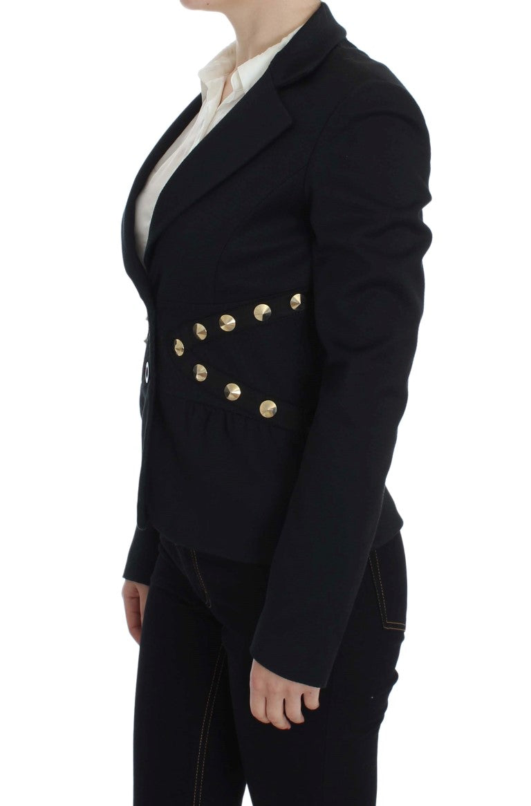 Veste blazer noire en coton stretch clouté doré