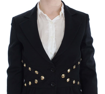 Giacca blazer con borchie dorate in cotone nero elasticizzato