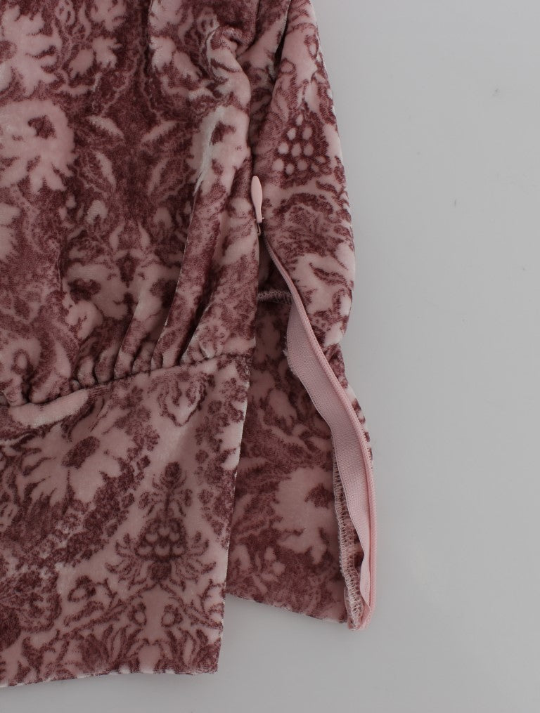 Top blusa in viscosa seta con stampa floreale rosa