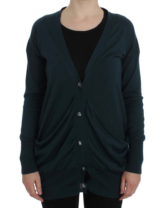 Pull cardigan boutonné vert