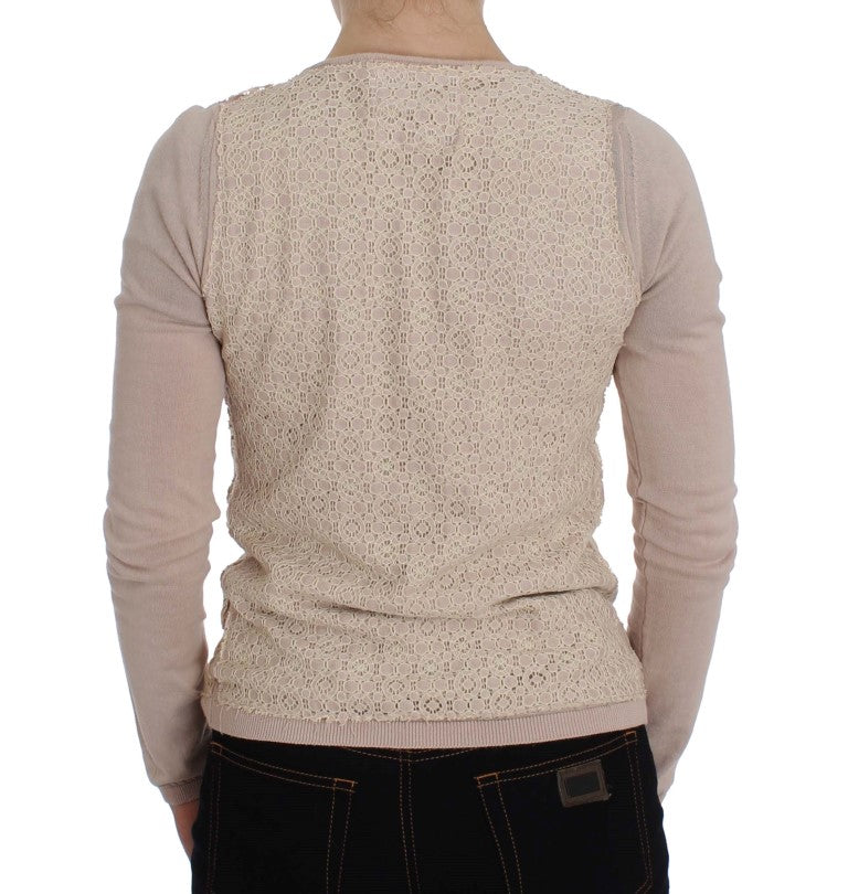 Rosa Wickelpullover mit floraler Spitze