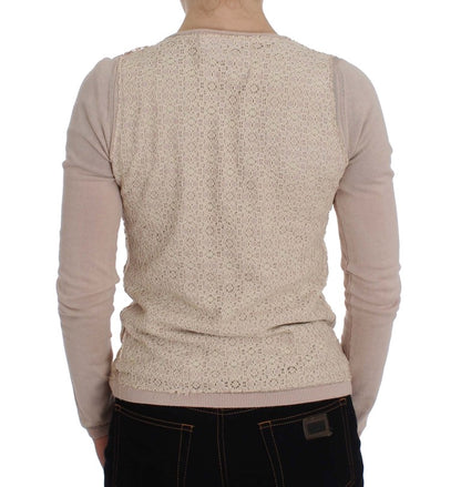 Pull cache-cœur rose en dentelle florale