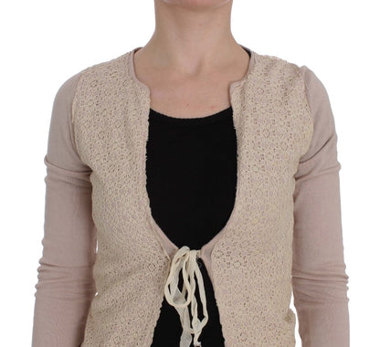 Rosa Wickelpullover mit floraler Spitze