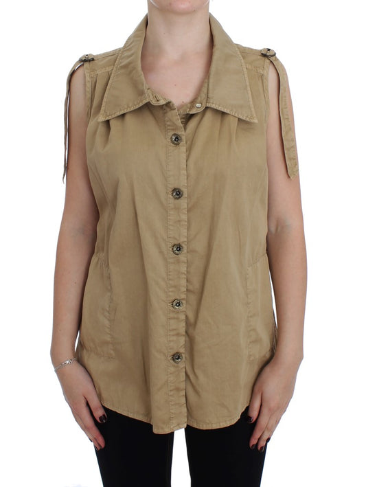 Camicia senza maniche in cotone beige