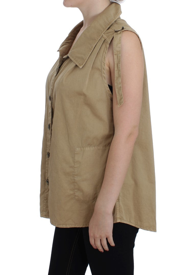 Camicia senza maniche in cotone beige