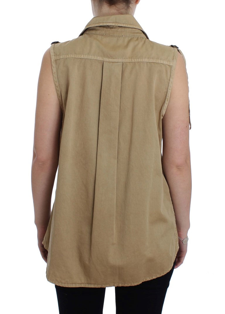 Chemise sans manches en coton beige