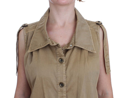 Camicia senza maniche in cotone beige