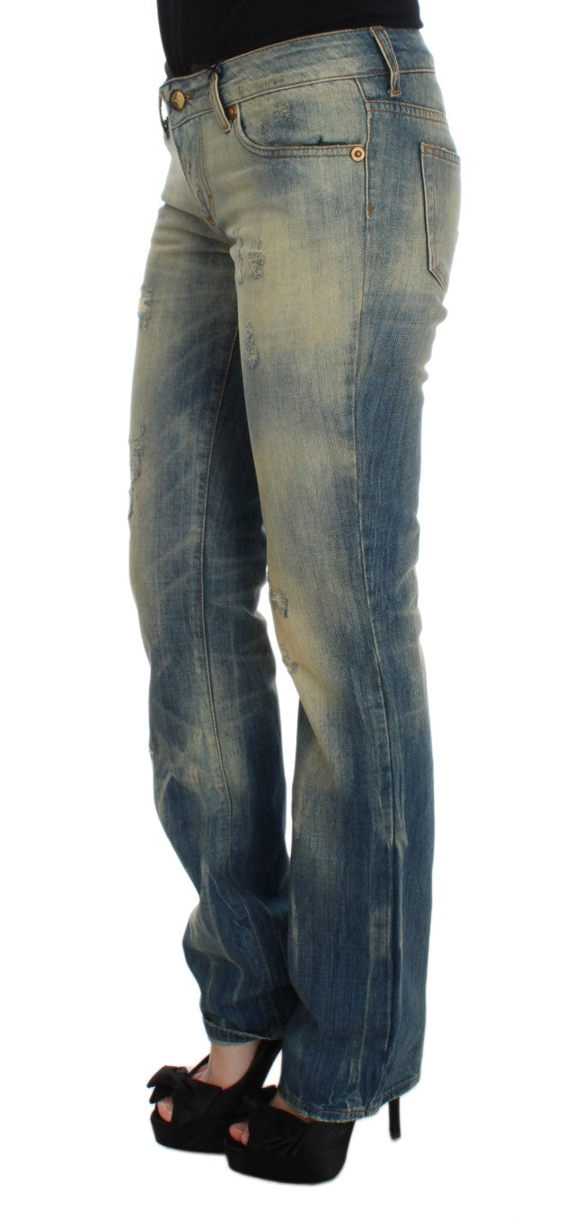 Jeans bootcut slim fit in cotone lavato blu