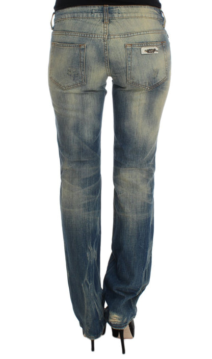 Jeans bootcut slim fit in cotone lavato blu