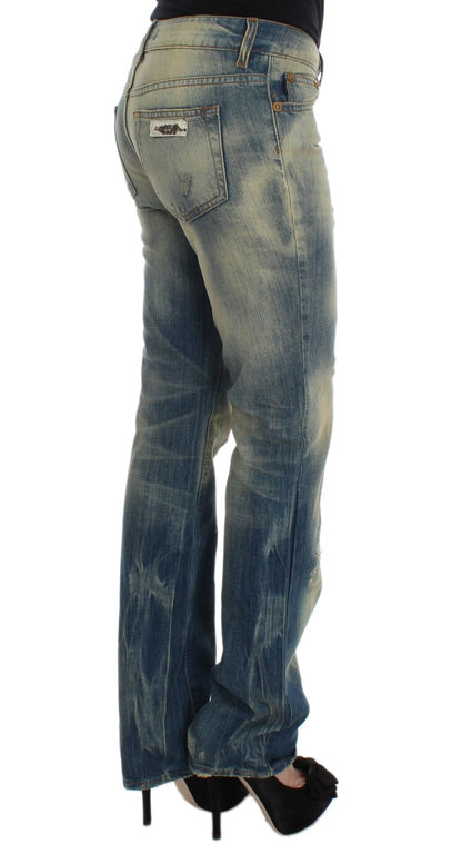 Jeans bootcut slim fit in cotone lavato blu