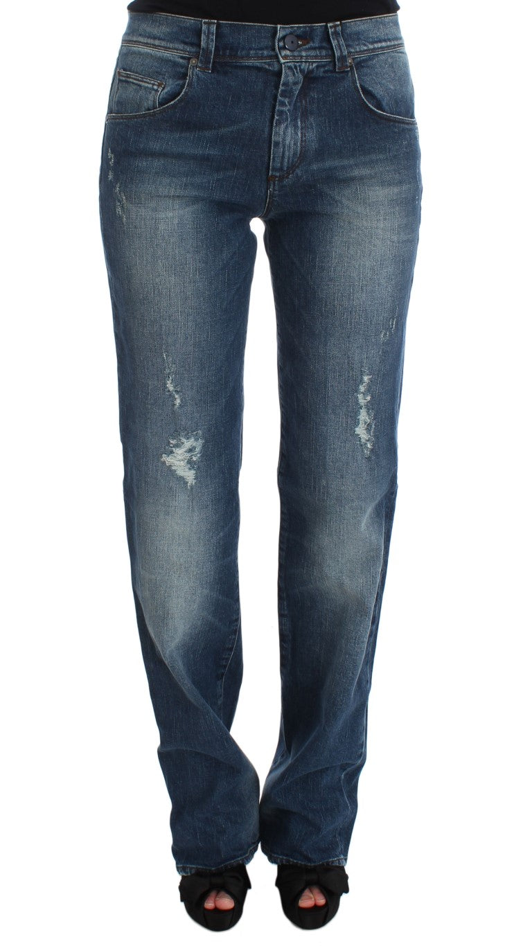 Blau gewaschene Slim-Fit-Jeans aus Baumwollmischung