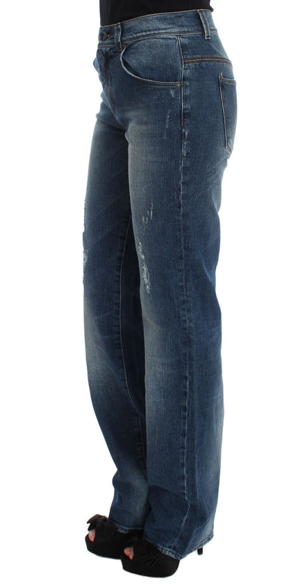 Blau gewaschene Slim-Fit-Jeans aus Baumwollmischung