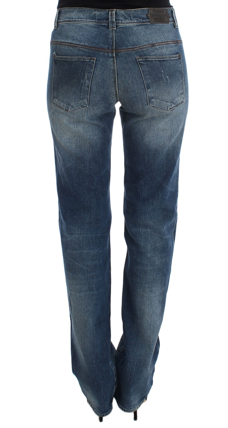 Blau gewaschene Slim-Fit-Jeans aus Baumwollmischung