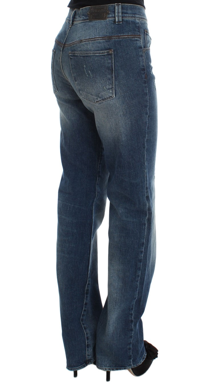 Blau gewaschene Slim-Fit-Jeans aus Baumwollmischung