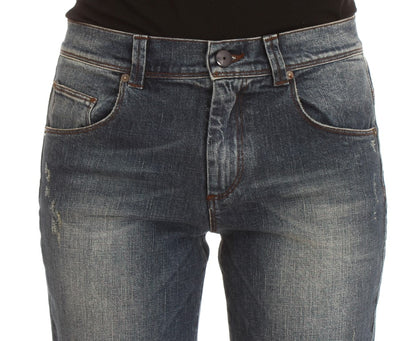 Blau gewaschene Slim-Fit-Jeans aus Baumwollmischung