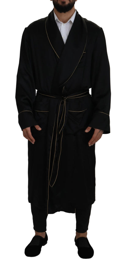 Dolce & Gabbana Elegant Black Silk Long Robe Coat