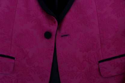 Veste blazer slim en brocart fleuri rose