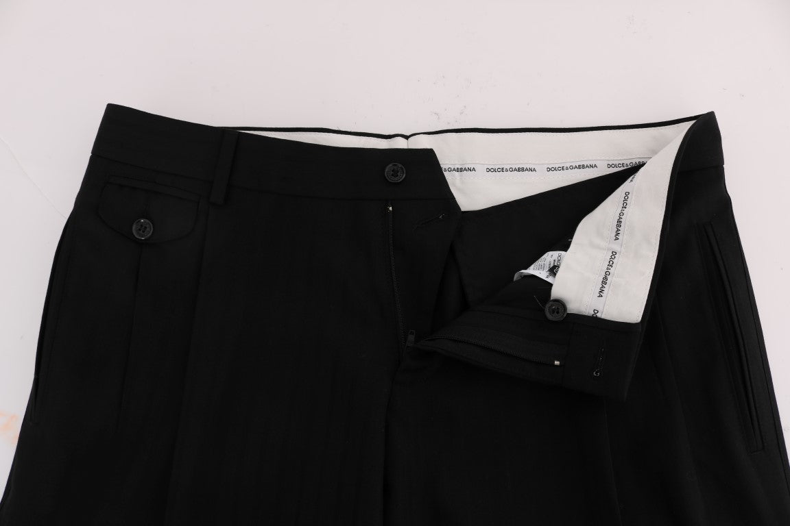 Pantaloni elasticizzati in lana a righe nere