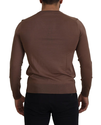 Maglione pullover con scollo a V da uomo in lana marrone