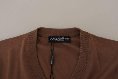 Maglione pullover con scollo a V da uomo in lana marrone