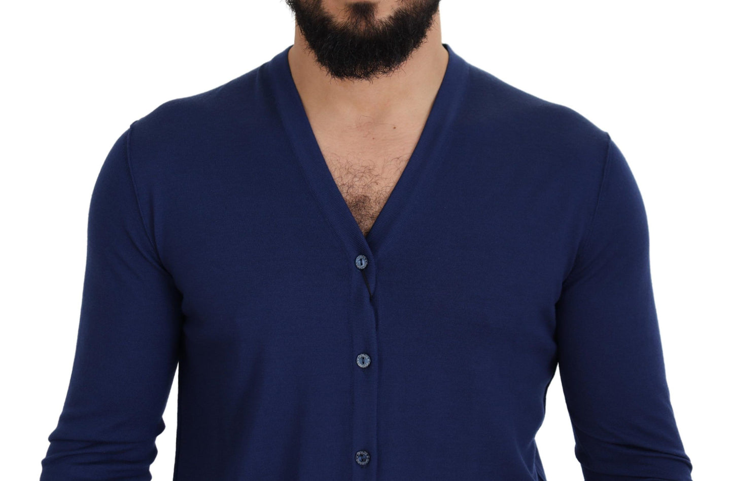 Maglione cardigan abbottonato con scollo a V in lana blu