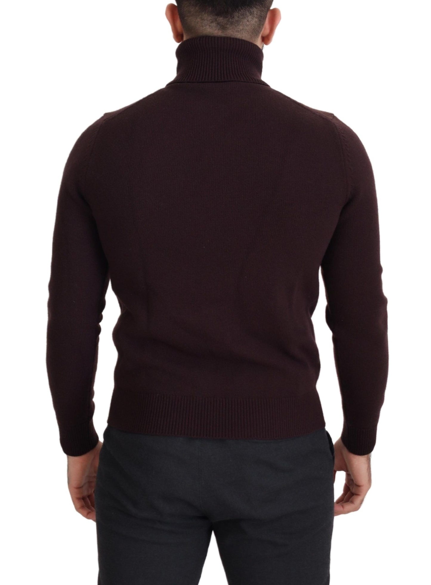 Maglione pullover a collo alto in lana marrone