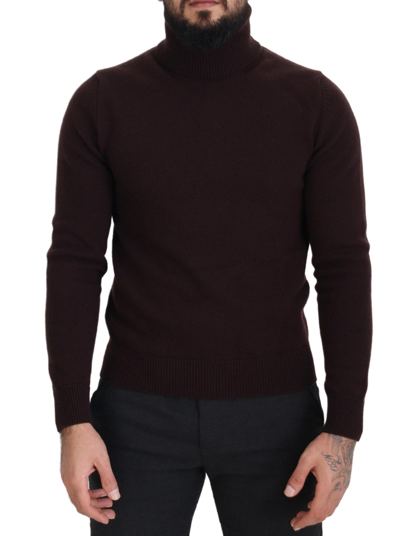 Maglione pullover a collo alto in lana marrone