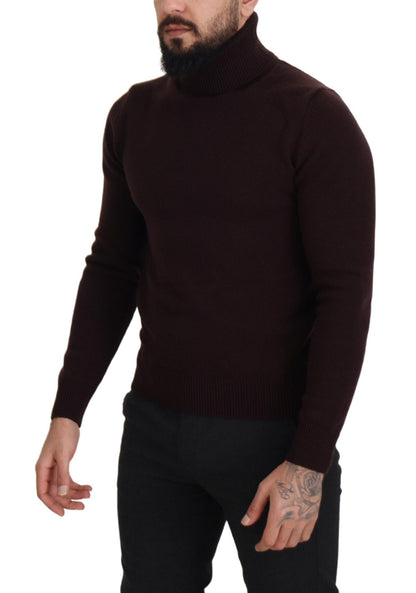 Maglione pullover a collo alto in lana marrone