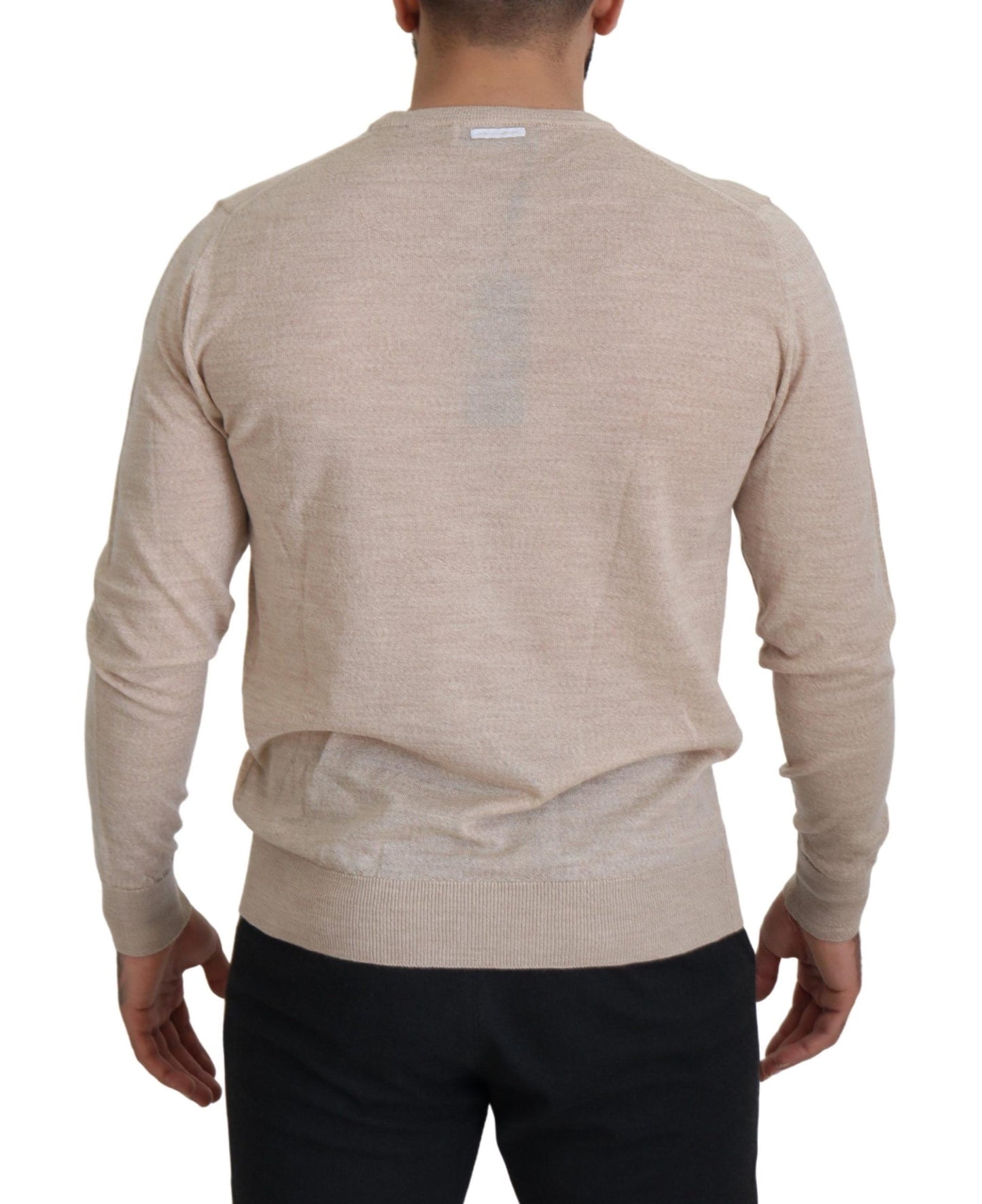 Maglione pullover girocollo in lana vergine beige