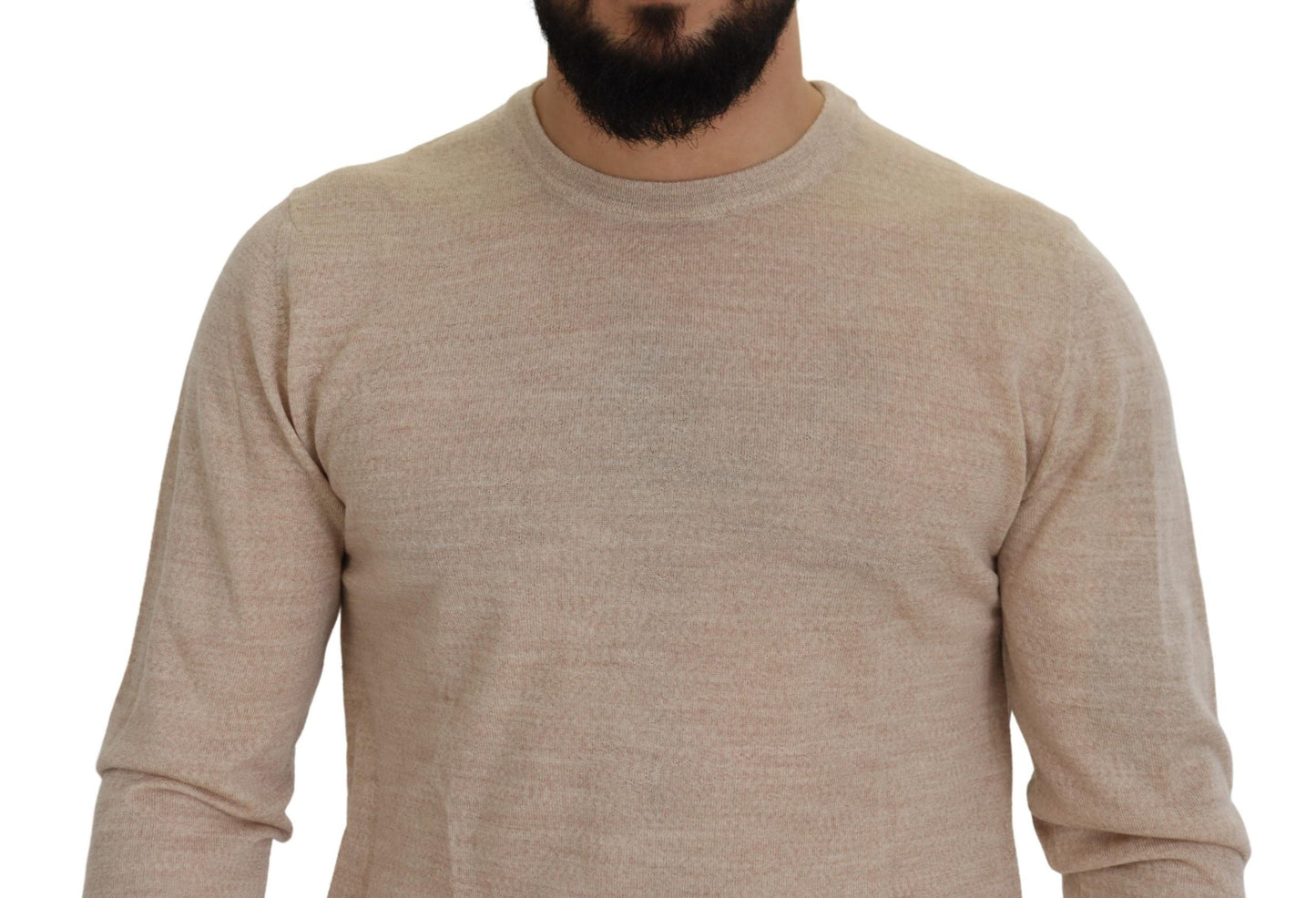 Maglione pullover girocollo in lana vergine beige