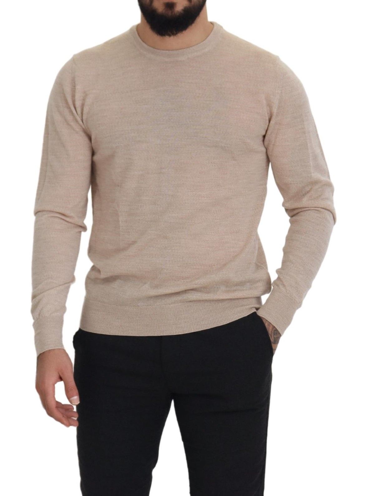 Maglione pullover girocollo in lana vergine beige