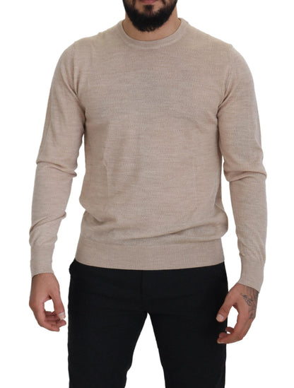 Maglione pullover girocollo in lana vergine beige